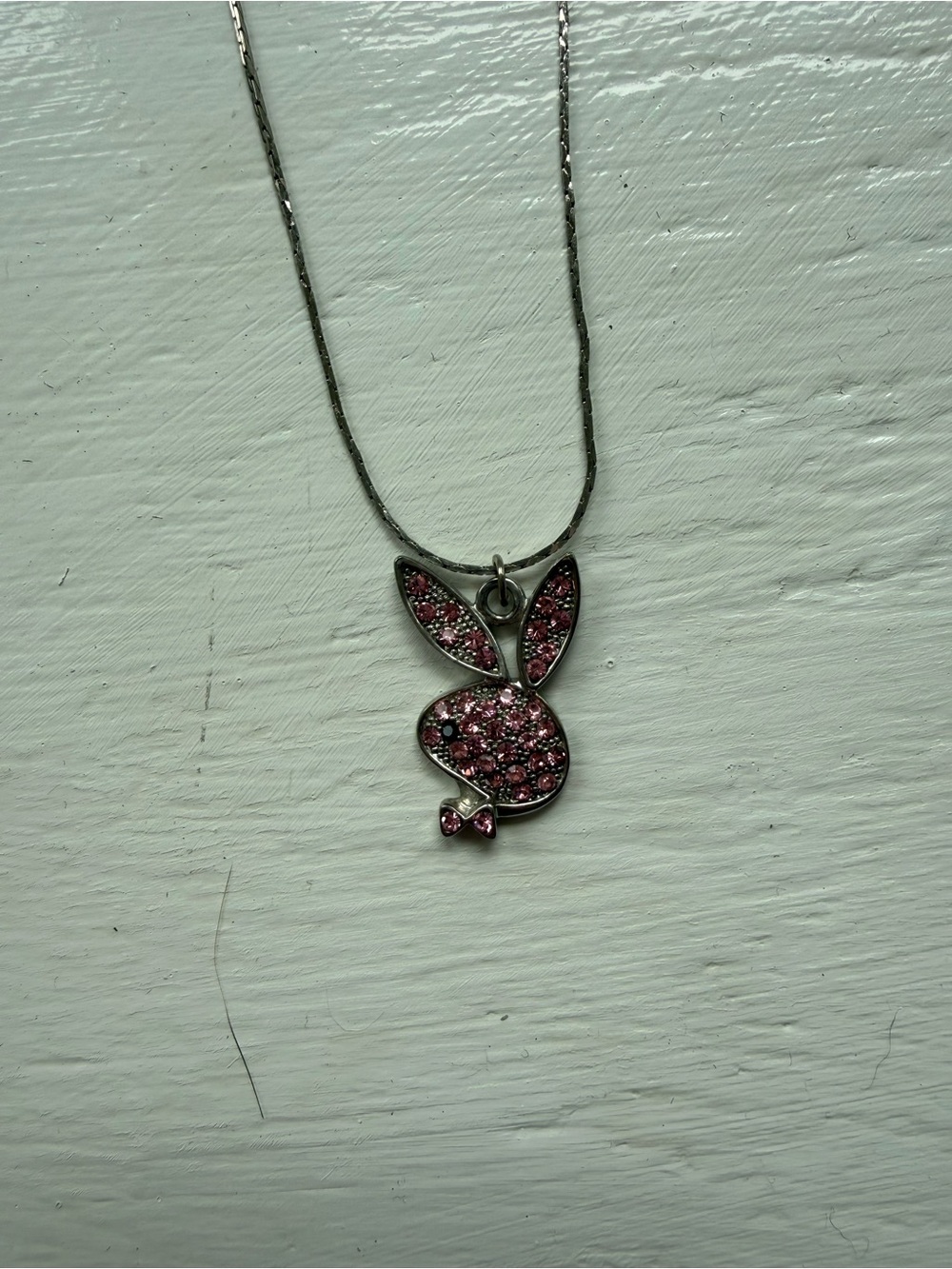 Pink Crystal Playboy Bunny Pendant Necklace